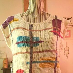 Vintage Sweater Vest. Multi colored Abstract 🧶 Women's Large size